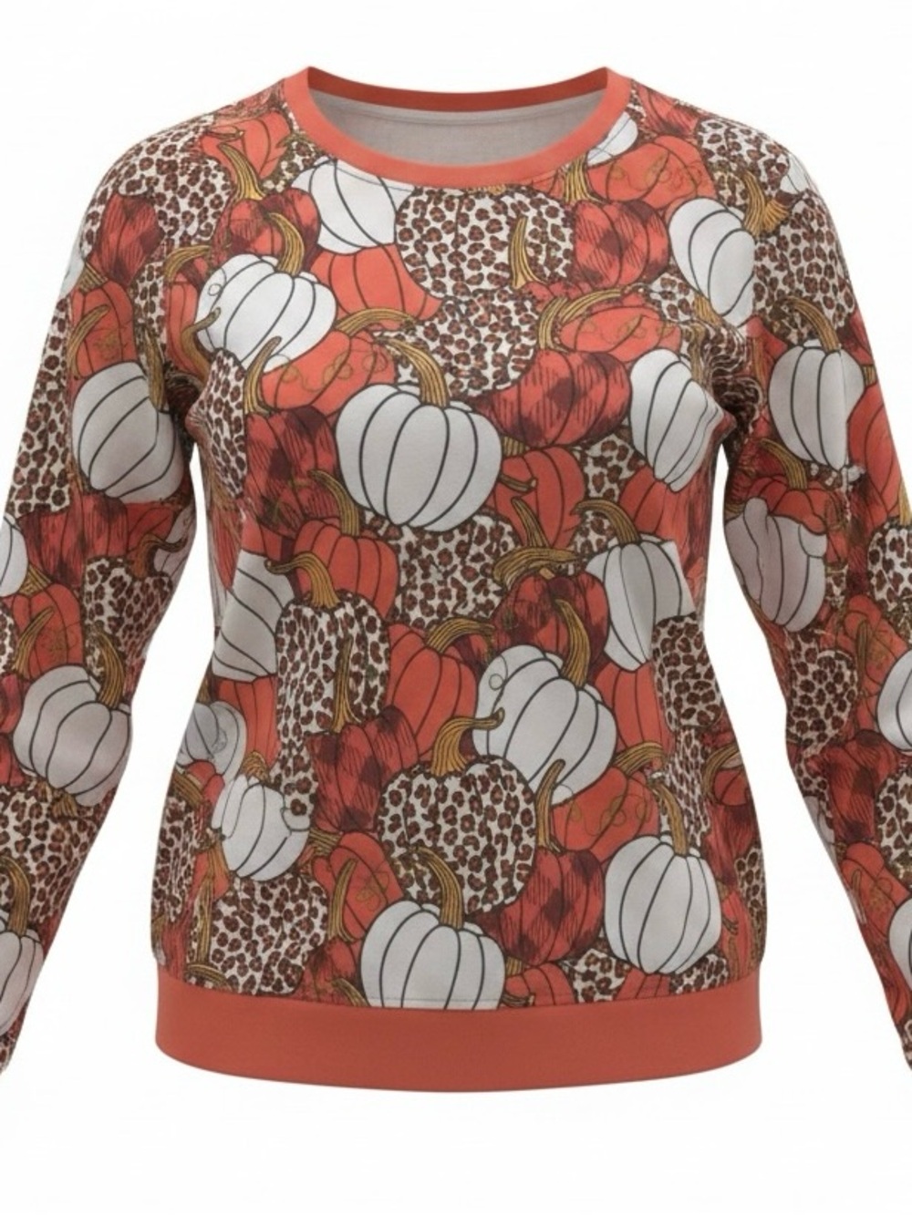 Leopard Pumpkin Print Crewneck Sweatshirt - Orange & White